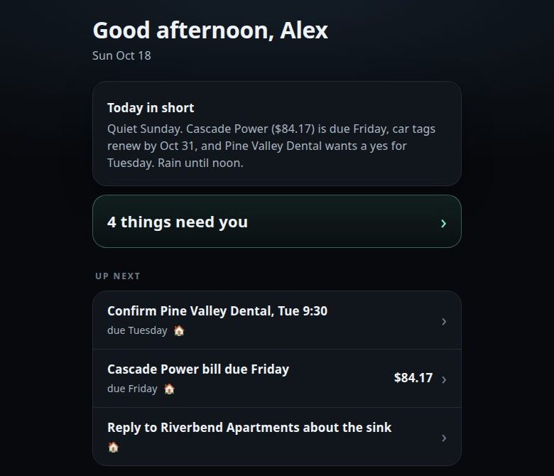 Life Hub with example data
